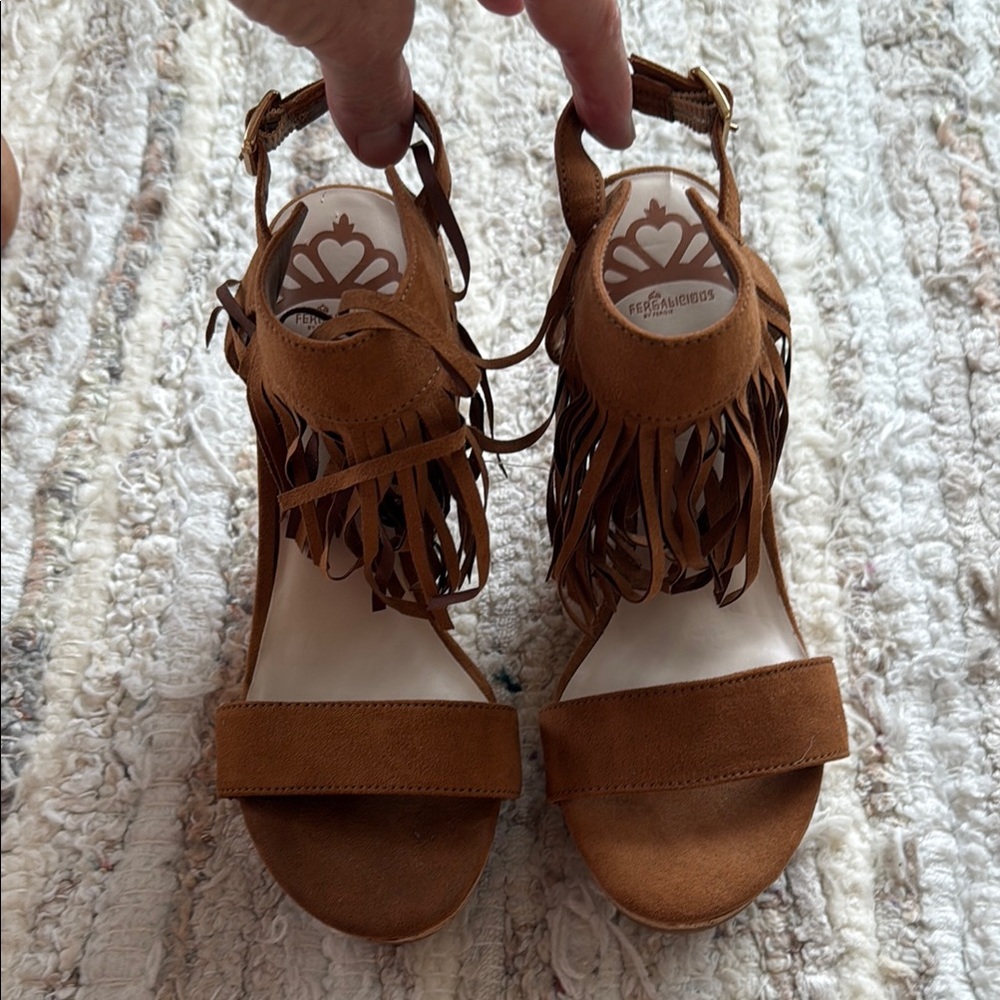 Fergalicious Tan Fringe Sandals Size 7.5
